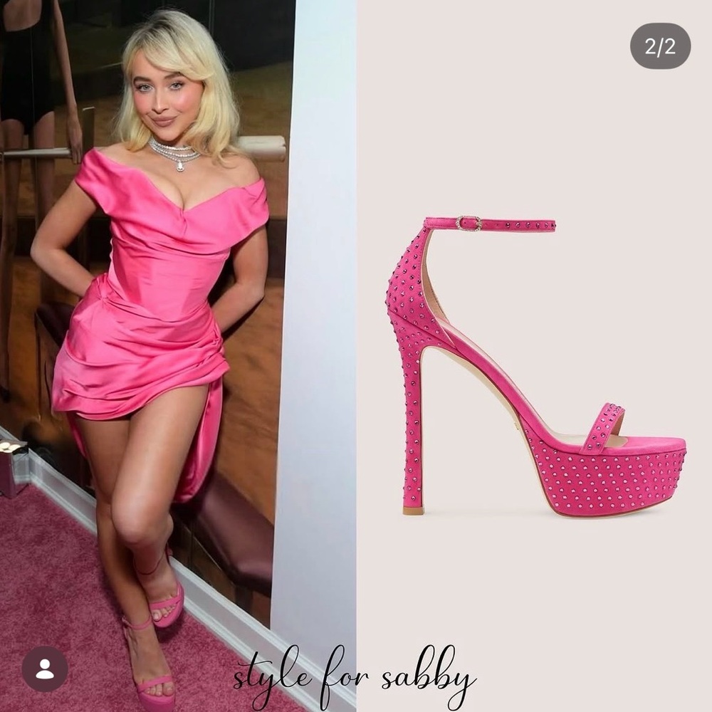Stuart Weitzman Hot Pink Studded Platform Ankle-Strap Heels